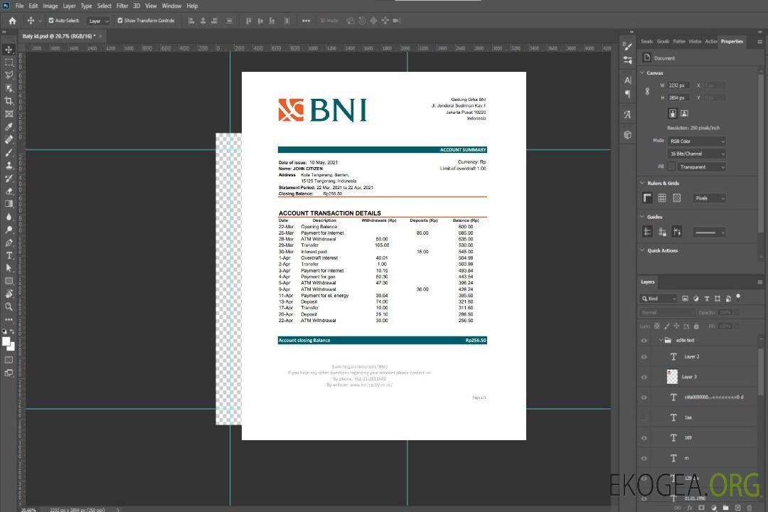Banque indonésienne Negara Indonesia (BNI) Excel template